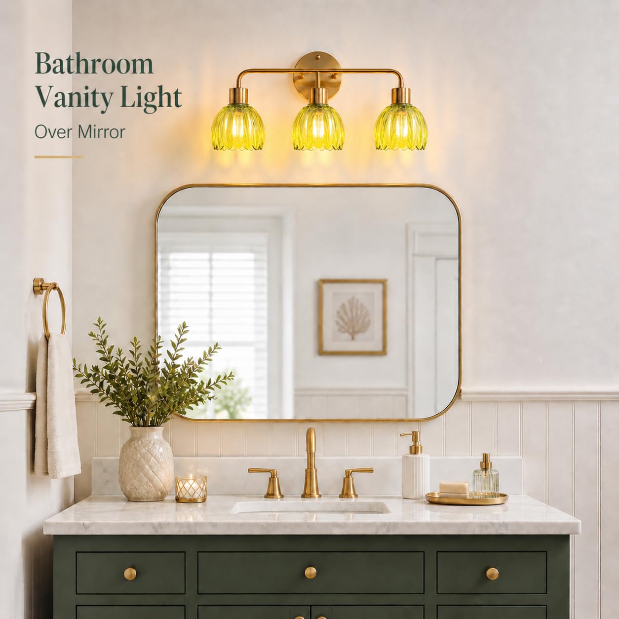 1-Light Gold Brass Bathroom Light Fixture,Wall Sconces set of 2,Brushed Gold Vanlity Light Over Mirror,Bathroom Vanity Light with White Tulip Glass Flower Shade,E26 Socket(Bulbs Not Included)