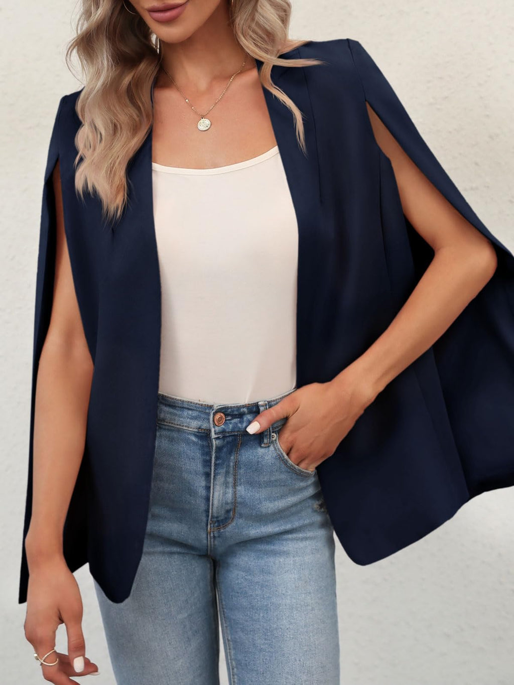 GAMISOTE Womens Cape Blazer Split Sleeve Open Front Casual Jacket Coat Workwear