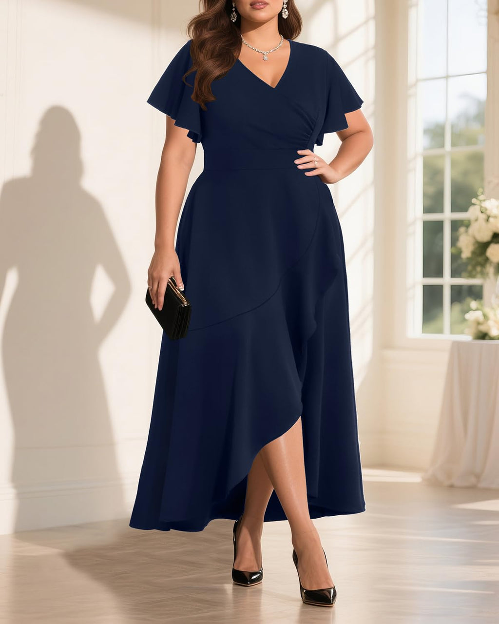 Pinup Fashion Women Plus Size Dresses Wedding Guest - Formal Cocktail Wrap High Low Long Dress