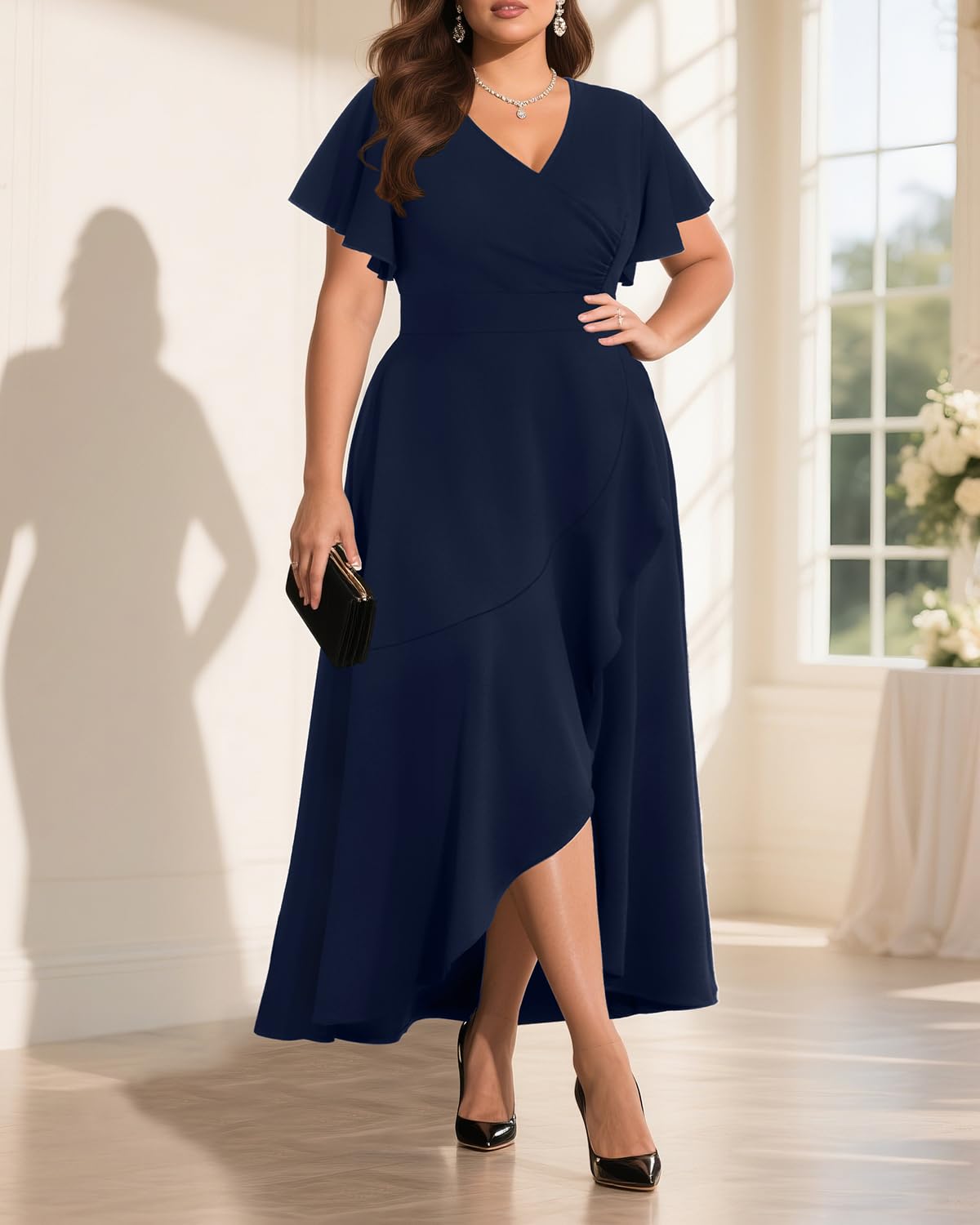 Pinup Fashion Women Plus Size Dresses Wedding Guest - Formal Cocktail Wrap High Low Long Dress