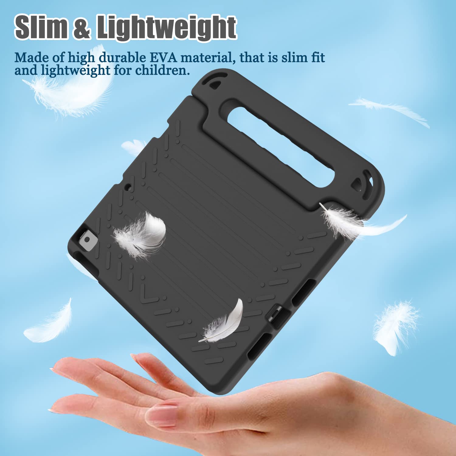 AVAWO Kids Case for iPad 10.2" 9th & 8th & 7th Generation, iPad 10.2 2021/2020/2019 Case with Built-in Screen Protector, Light Weight Shock Proof Handle Stand Friendly Cover for iPad 10.2" - Black