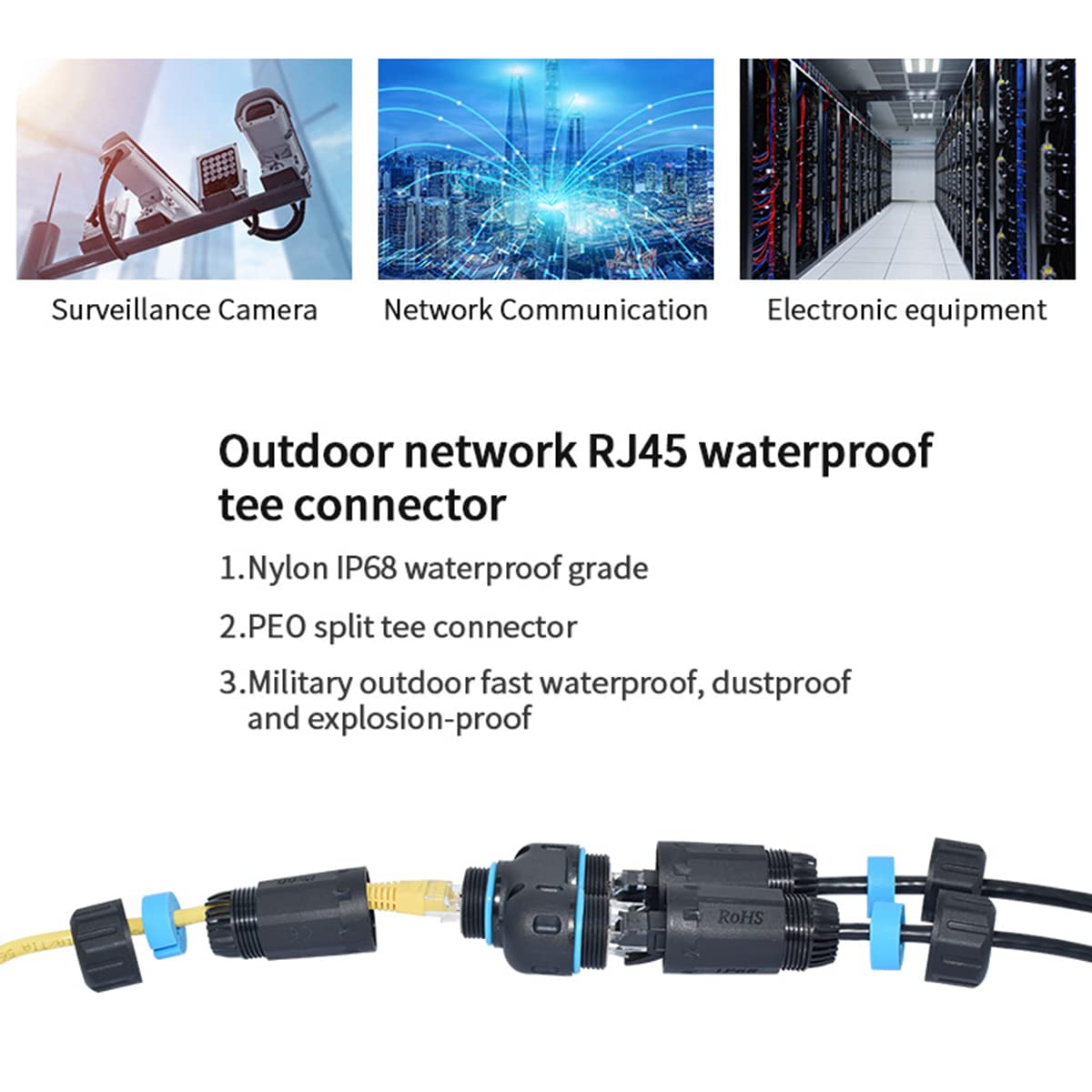 ZUZONG IP68 Waterproof RJ45 Coupler Splitter, Waterproof Ethernet Coupler 1 in 2 Out Splitter IP68 Ethernet Outdoor LAN Cable Connector for Cat5/Cat5e/Cat6/Cat7/Cat8 Ethernet Cable (1 Pair Female)