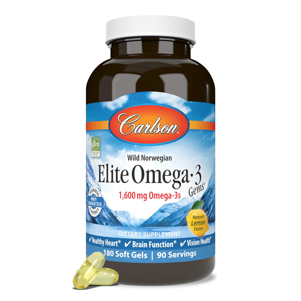 Carlson Labs Elite Omega-3 Gems Fish Oil 1250mg, 180 Softgels