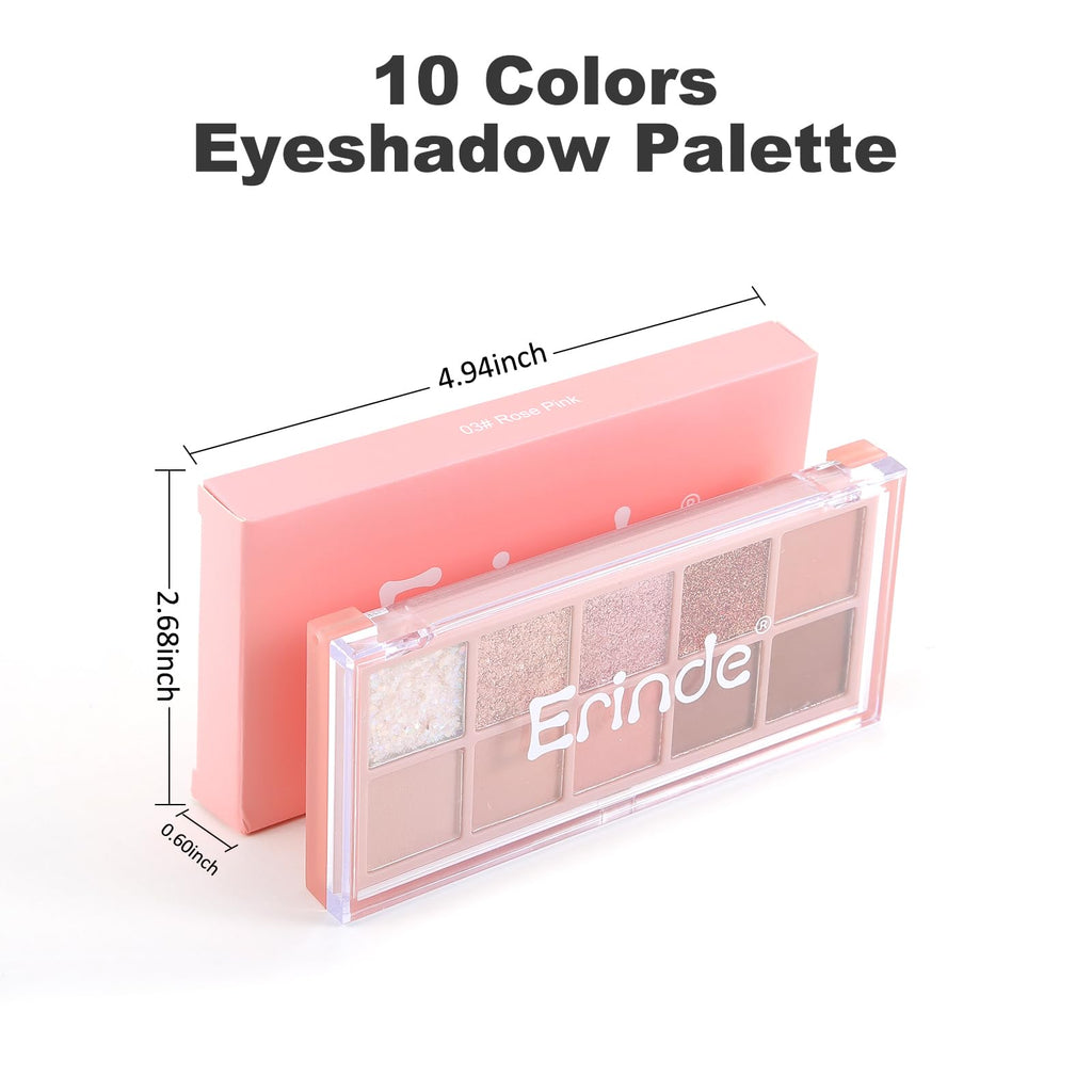 Erinde 10 Colors Eyeshadow Palette Makeup - Matte Shimmer Glitter Eye Shadow Korean Makeup, Ultra-Blendable, High Pigmented, Natural-Looking, Peach Brown Eyeshadow Pallet with Brush, Peach Color