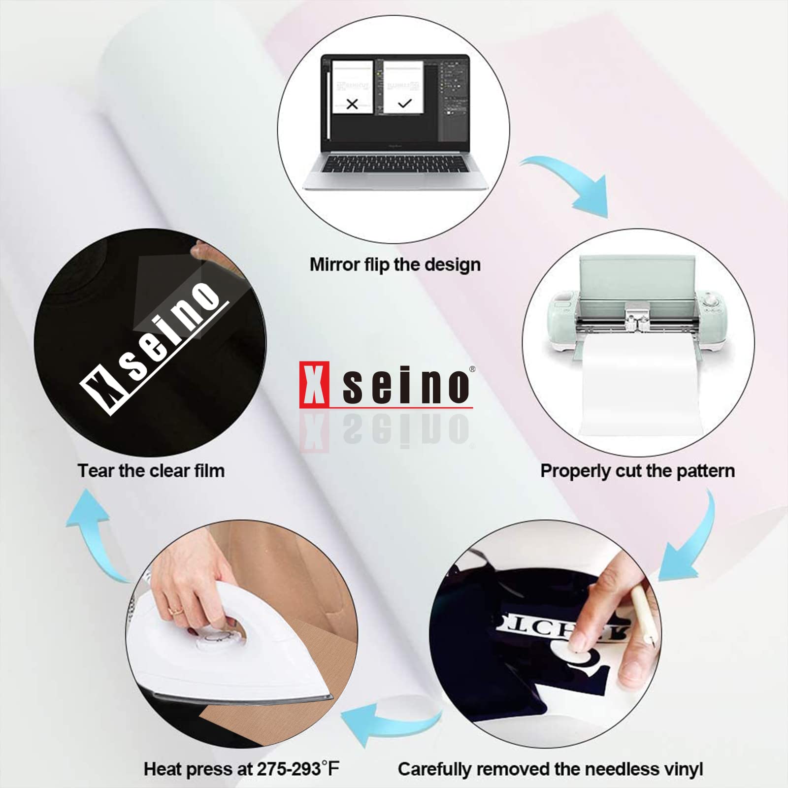 XSEINO HTV Black Heat Transfer Vinyl Sheets:13Pack 12" x 10" Black Iron on Vinyl for T-Shirt, for Cricut,Silhouette Cameo or Heat Press Machine(1 Sheet Teflon Included)