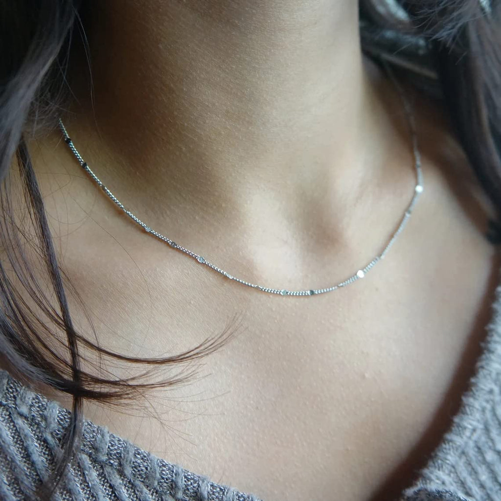 BERISO 14K Gold/Silver Plated Choker Necklace for Women Shining Dots Station Gold Chain Necklace Beads Sparkle Chain Necklace Link Chain Exquisite Jewelry for women