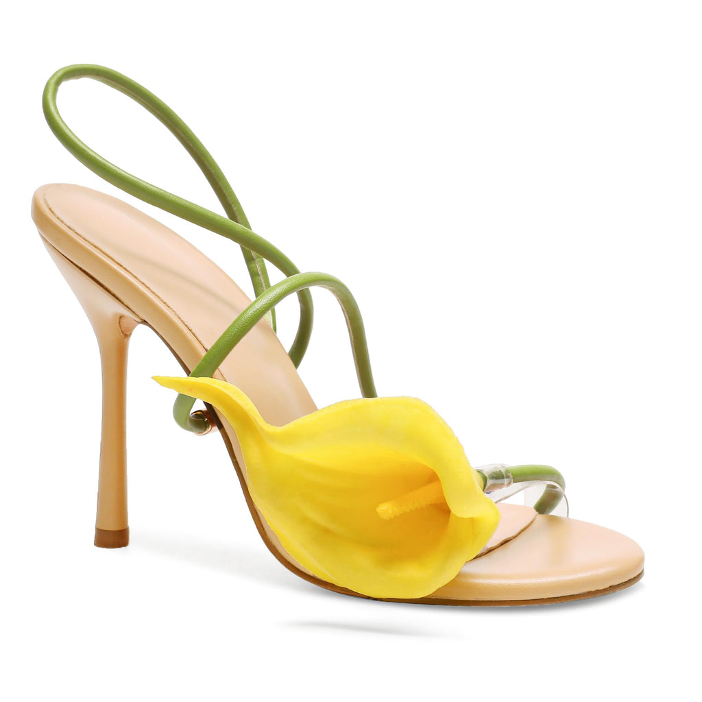 Flower High Heels for Women Calla Lily Open Toe Floral Stilettos Heels Sexy Strappy Wedding Birthday Dressy Heeled Sandals