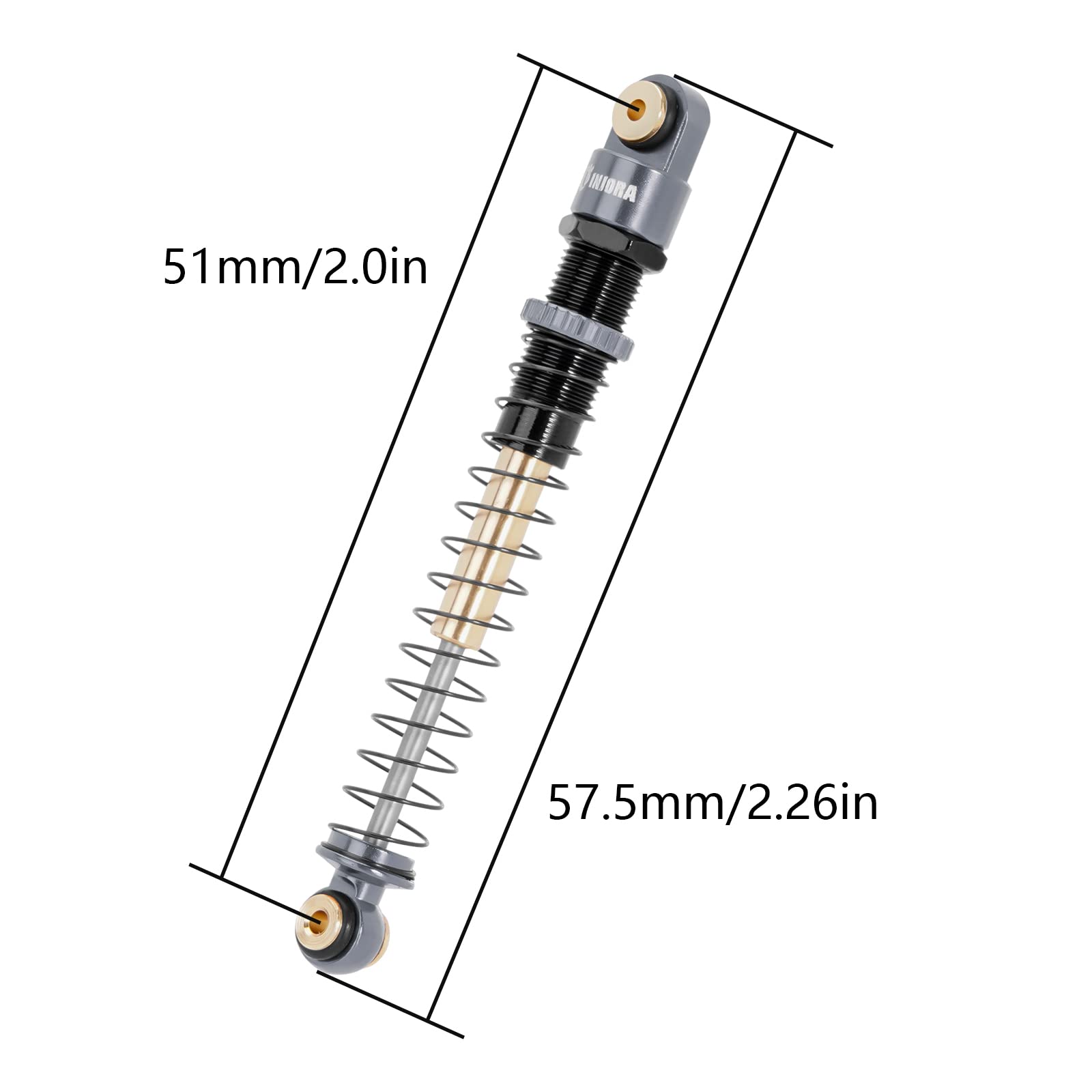 INJORA 51mm Shocks-Long Travel Threaded Double Barrel Damper for Axial AX24 SCX24 Upgrade 1/24 RC Crawler（Gold）