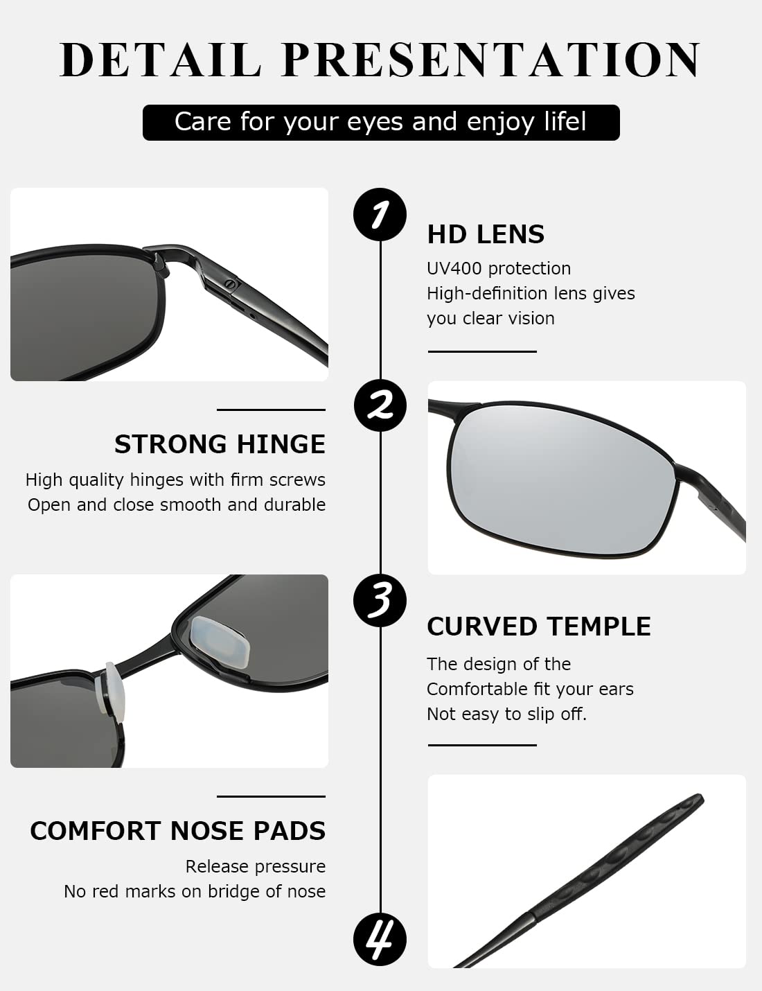 AEVOGUE Polarized Sunglasses For Men Rectangle Metal Frame Retro Sun Glasses AE0395
