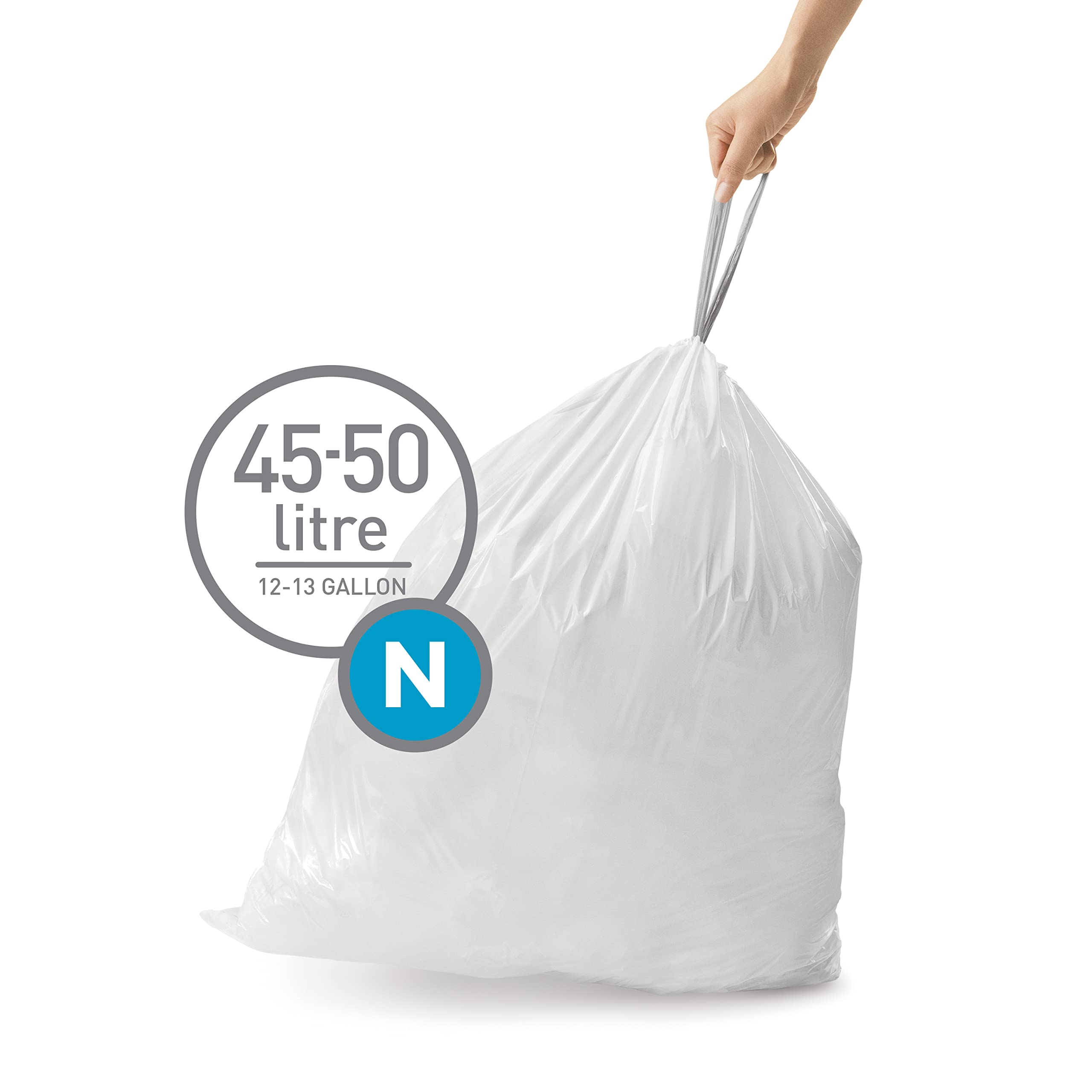 simplehuman Code H 60 Count, Genuine Odorsorb Custom Fit Liners, Drawstring Odor Absorbing Trash Bags in Dispenser Packs, 30-35 Liter / 8-9 Gallon