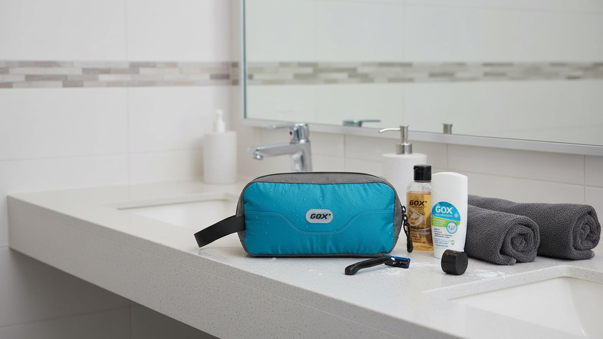 GOX Travel Small Toiletry Bag for Men Nylon Dopp Kit Medicine Bag Travel Organizer Pouch Shave Kits for Teens Toiletry Essentials Bathroom Compact (Black, 7.9 * 3.7 * 2 Inches)