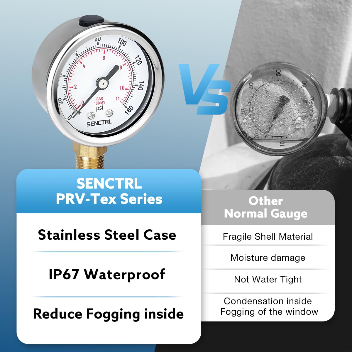 SENCTRL 30inHg Vacuum Pressure Gauge, 2" Dial, 1/8 NPT Lower Mount, Waterproof, Stainless Steel Case, for Tube Tester, HVAC, Pneumatic Air Compressor, Hand Pump, Valve Test