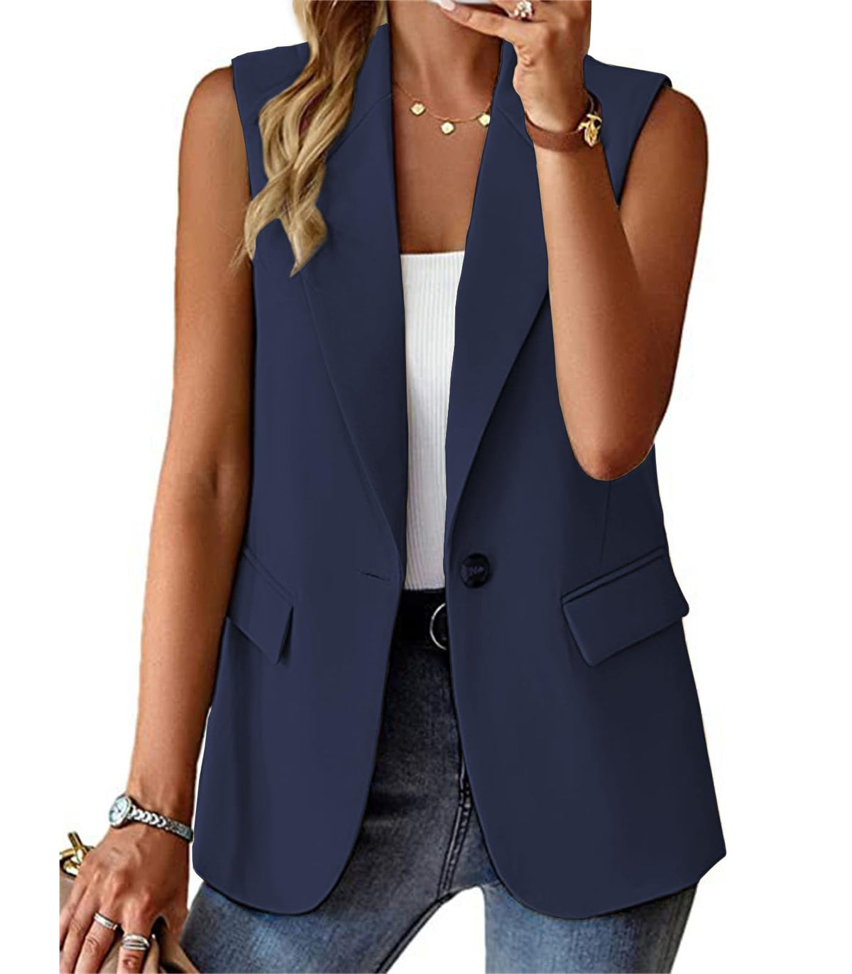 Sleeveless Blazer Vest for Women Summer 2026 Fashion Casual Lightweight Open Front Work Office Blazer Jackets with Pockets