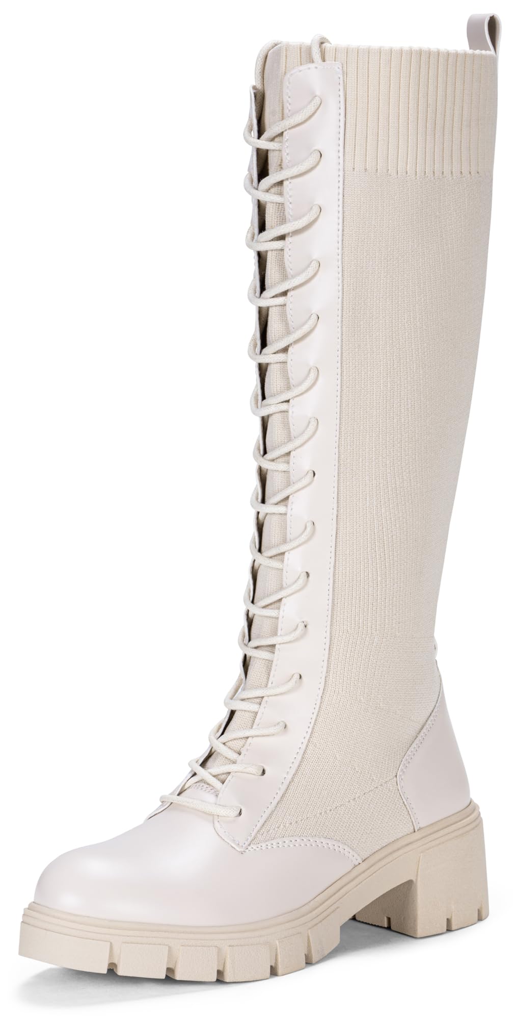 Jeossy Women's Knee High Combat 9603 Boots, Tall Platform Chunky Heel Boots Wide Claf