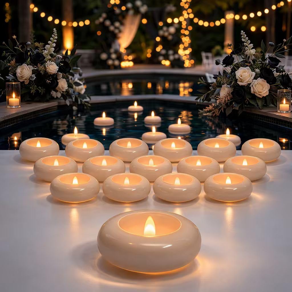 Aignis 12-Pack Waterproof Flameless Candles, 2.2" Slim Plastic Battery Operated LED Pillar Candles with 2 Remotes & Timers, Melt-Proof Fake Electric Candles for Outdoor Patio, Wedding, Home Decor