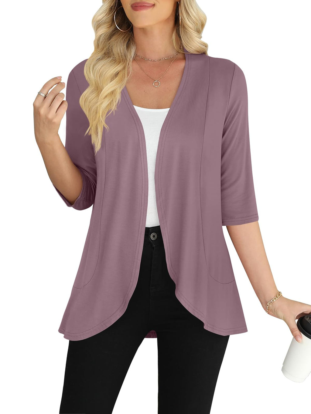 Yincro Women's Casual 3/4 Sleeve Cardigan Lightweight Soft Open Front Cardigans
