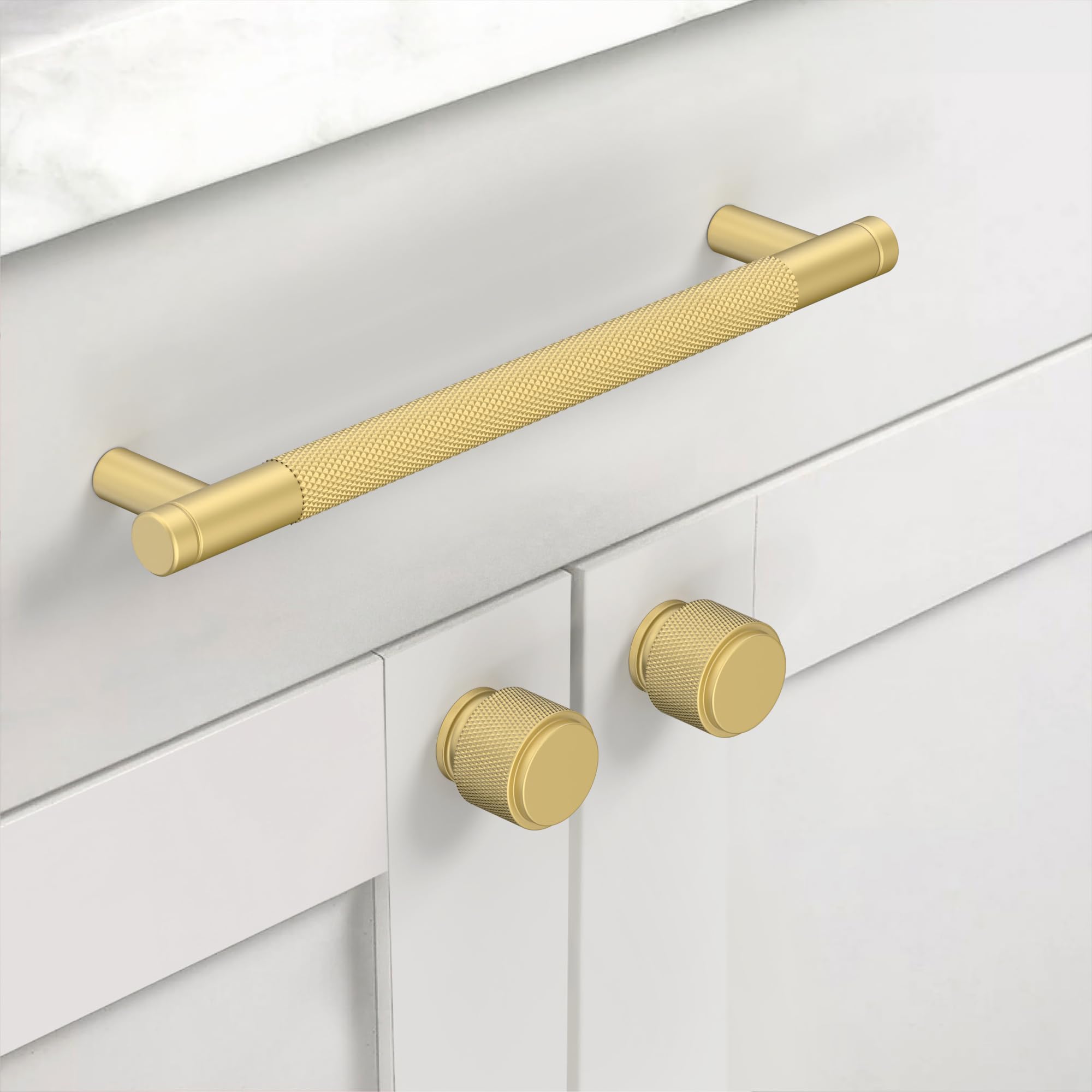 Asidrama 10 Pack 3 Inch(76mm) Matte Black and Champagne Bronze Cabinet Pulls Knurled Cabinet Handles Cupboard Handles Kitchen Cabinet Hardware for Cupboard Drawer Pulls