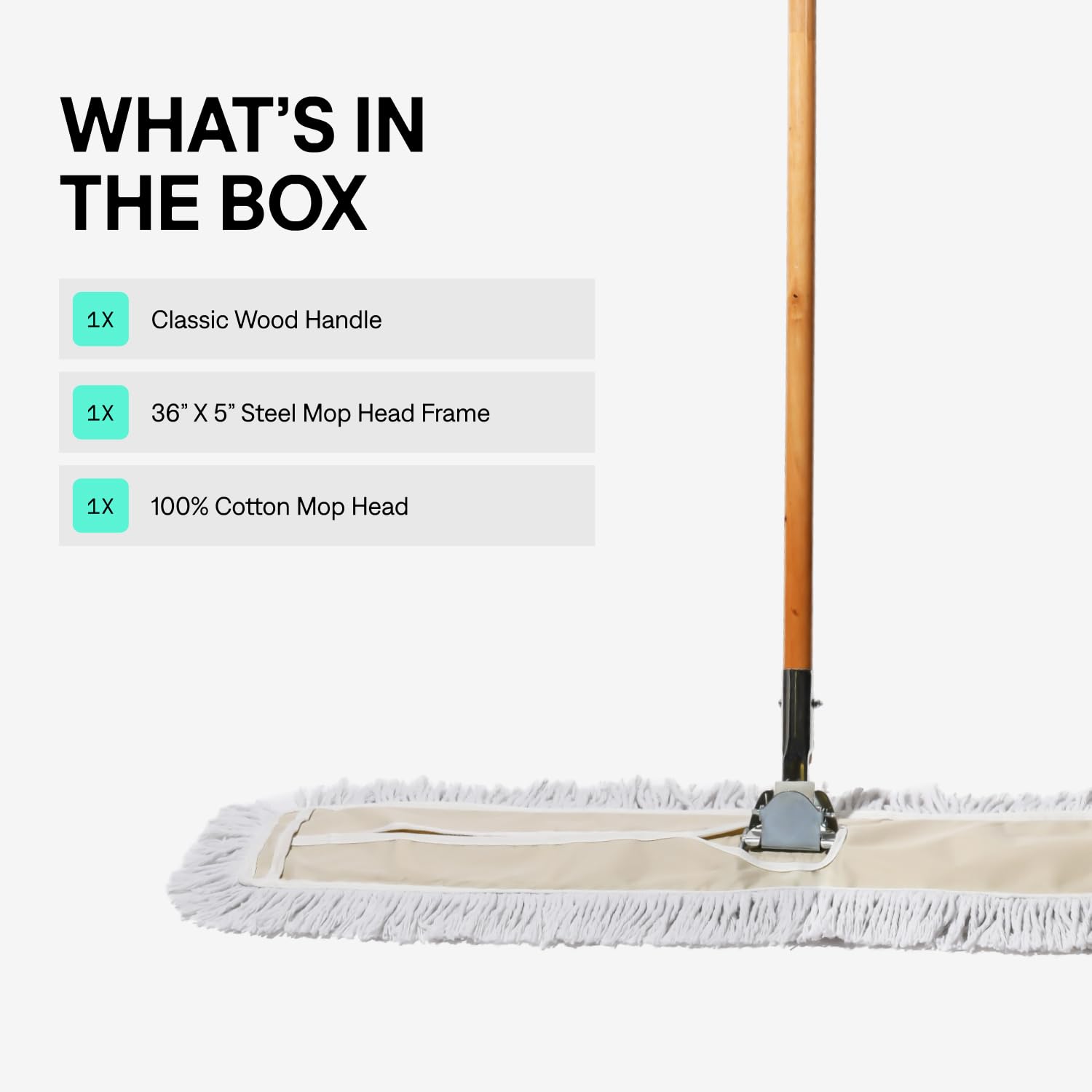 Commercial Dust Mop & Floor Sweeper, 24 in. Dust Mop for Hardwood Floors, Cotton Mop Head, Wooden Broom Handle, Industrial Dry Mop for Floor Cleaning & Janitorial Supplies