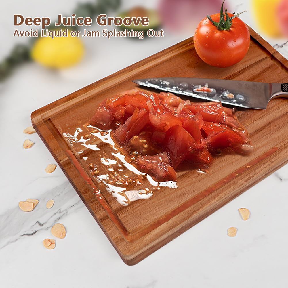 AIDEA Wood Cutting Board, Wooden Cutting Boards for Kitchen, Acacia Wood Chopping Board Set of 3 with Deep Juice Groove, for Meat, Vegetables, and Fruit