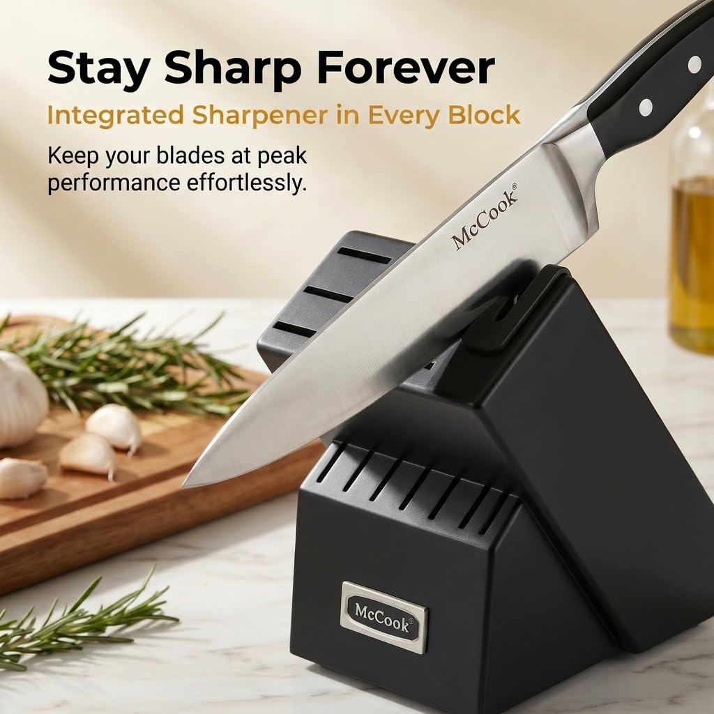McCook® Knife Sets,German Stainless Steel Kitchen Knife Block Set with Built-in Sharpener, 20-Piece Razor-Sharp Kitchen Knives, Forged Triple Rivet,Full Tang,Ergonomic Handle,Elegant Box for Gift
