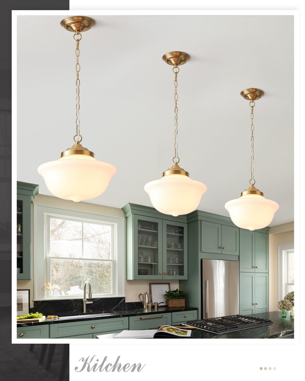 Schoolhouse Light Fixture, 12 Inch Black Finish with Milk Glass Semi Flush Mount Ceiling Light, Ceiling Light Fixture for Kitchen Hallway Entryway (Type C Pendant Light)