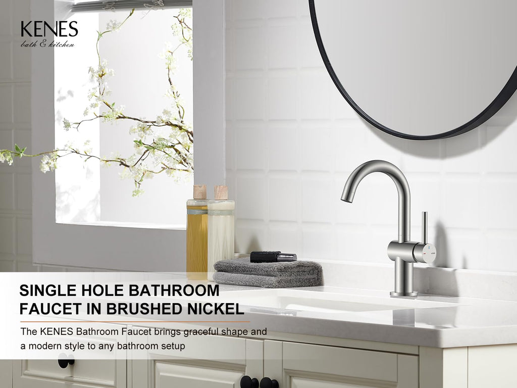 KENES Black and Gold Single Handle Bathroom Sink Faucet, Modern Prep Wet Bar Sink Faucet with Drain Assembly & Deck Plate, Vanity Faucets for Farmhouse RV Camper Utility, KE-9005B-BG