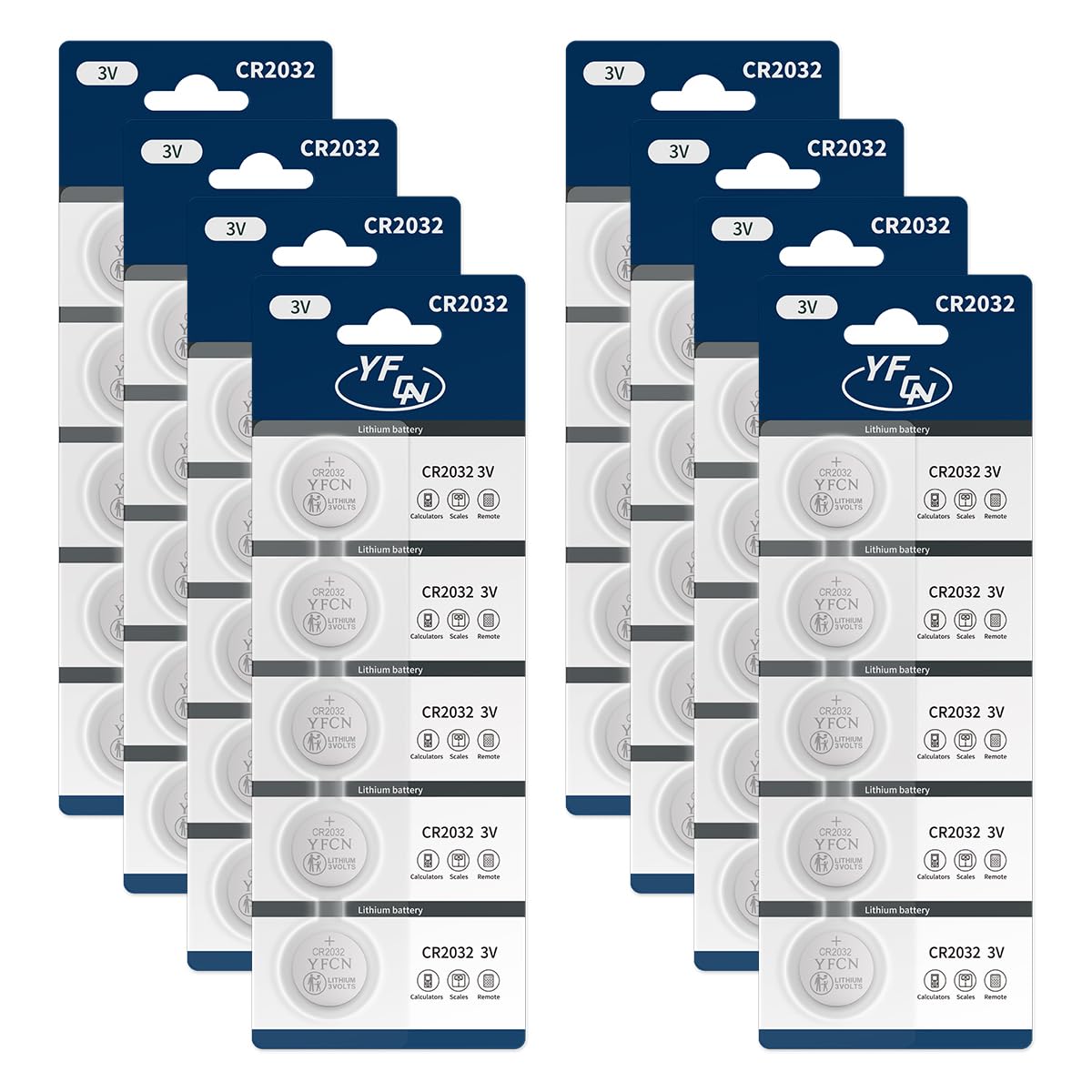 YFCN CR2032 Battery 3V Lithium Batteries 5 Count Pack CR2032 Batteries - CR 2032 Coin Cell Battery for AirTag, Key Fob, Remotes- 10 Years Shelf Life