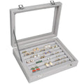 Vicoter Rings Organizer Tray 7 Slots Velvet Jewelry Earring Storage Box with Transparent lid Jewelry Display Case for Girls Wife Mom Women (Beige)