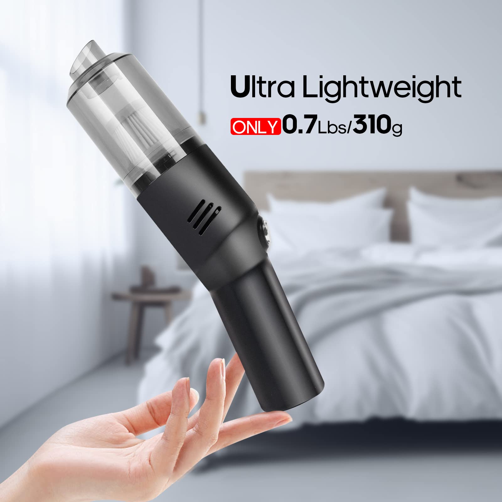 Auloea Portable Mini Car Vacuum Cleaner, High Power Cordless(400g) Handheld Rechargeable Vacuum Cleaner for Desk V06