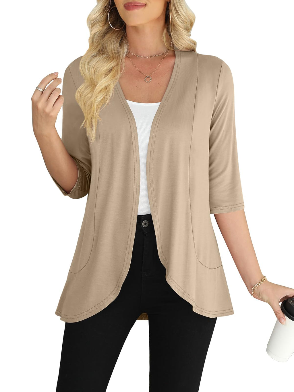 Yincro Women's Casual 3/4 Sleeve Cardigan Lightweight Soft Open Front Cardigans