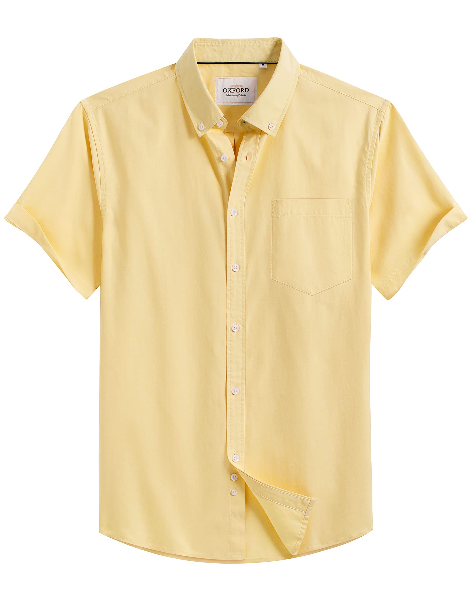 Alimens & Gentle Men's Short Sleeve Oxford Shirt Regular Fit Button Down Collar Shirts with Pocket