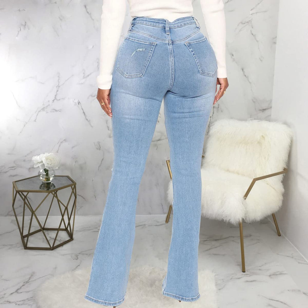 Bell Bottom Jeans for Women Ripped High Waisted Classic Flared Denim Pants