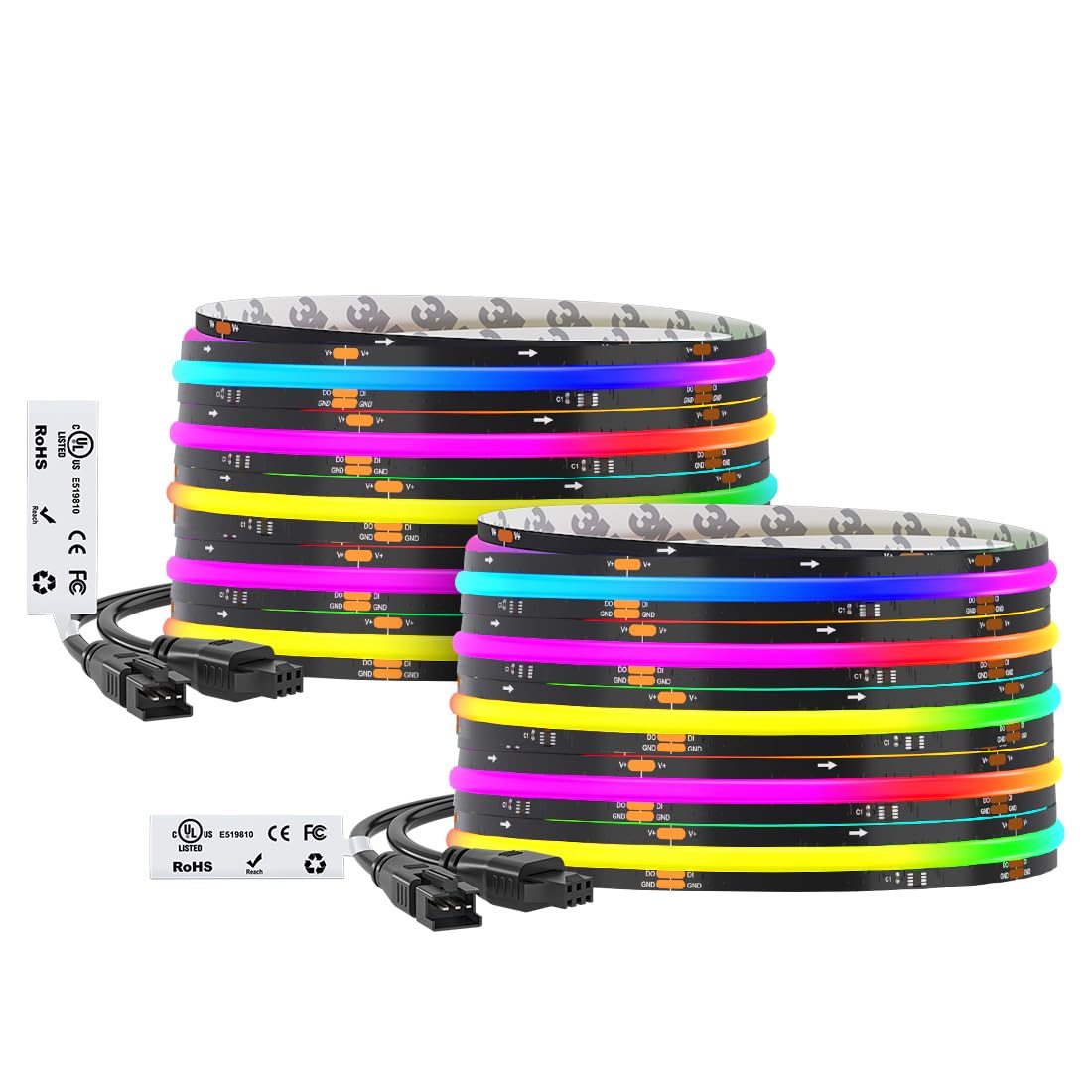 BTF-LIGHTING WS2811 Smart IC RGB FCOB COB LED Strip, UL Listed 630LEDs/m High Density Color Chasing Uniform Light, DC12V 12FT 10mm Width Tape Light for Home Party DIY Decor(No Adapter or Controller)