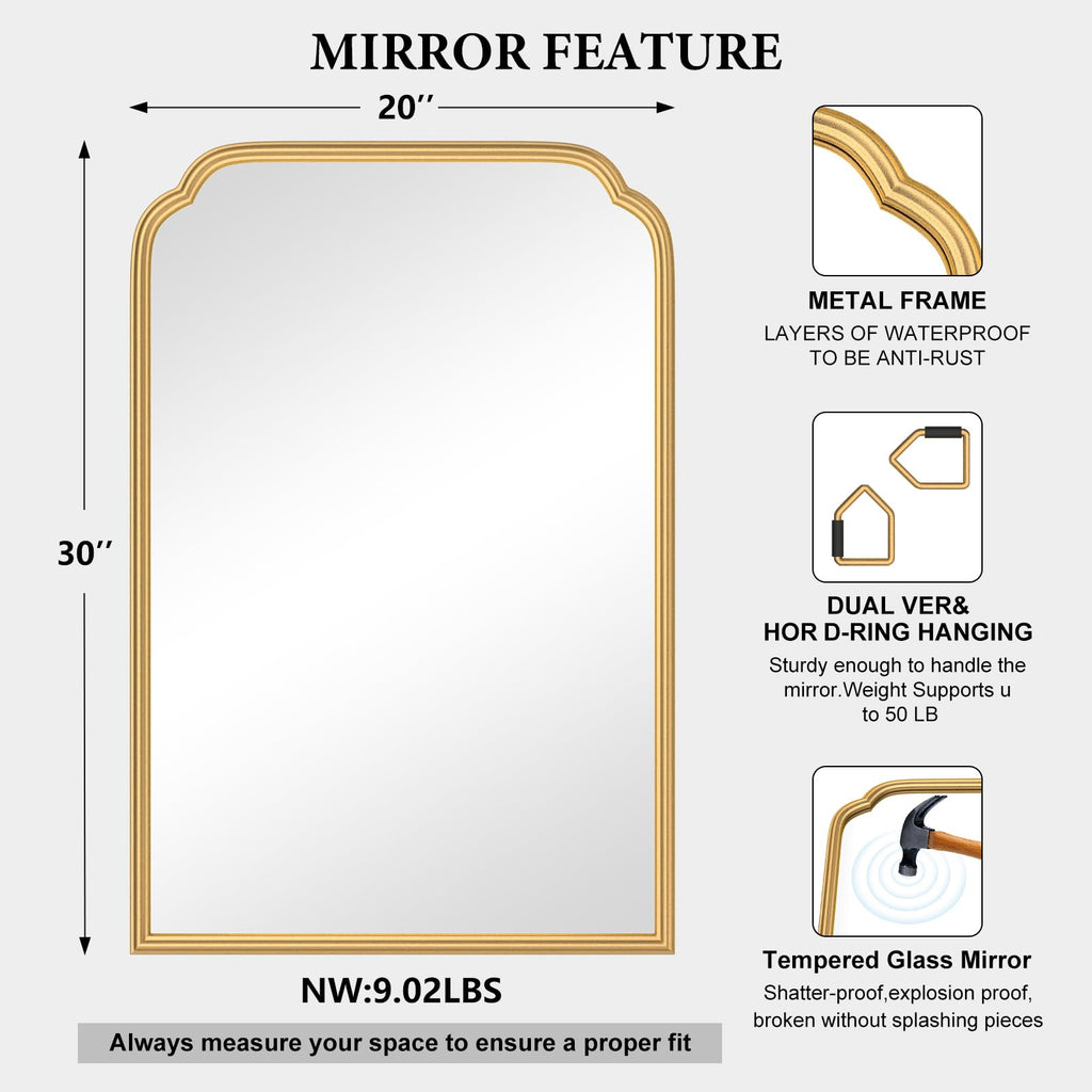 Ferytange 18X24 Inch Black Mirror for Wall with Metal Frame Rectangular Rounded Bathroom Vanity Mirror Anti-Rust, Hangs (Black 18" x 24")