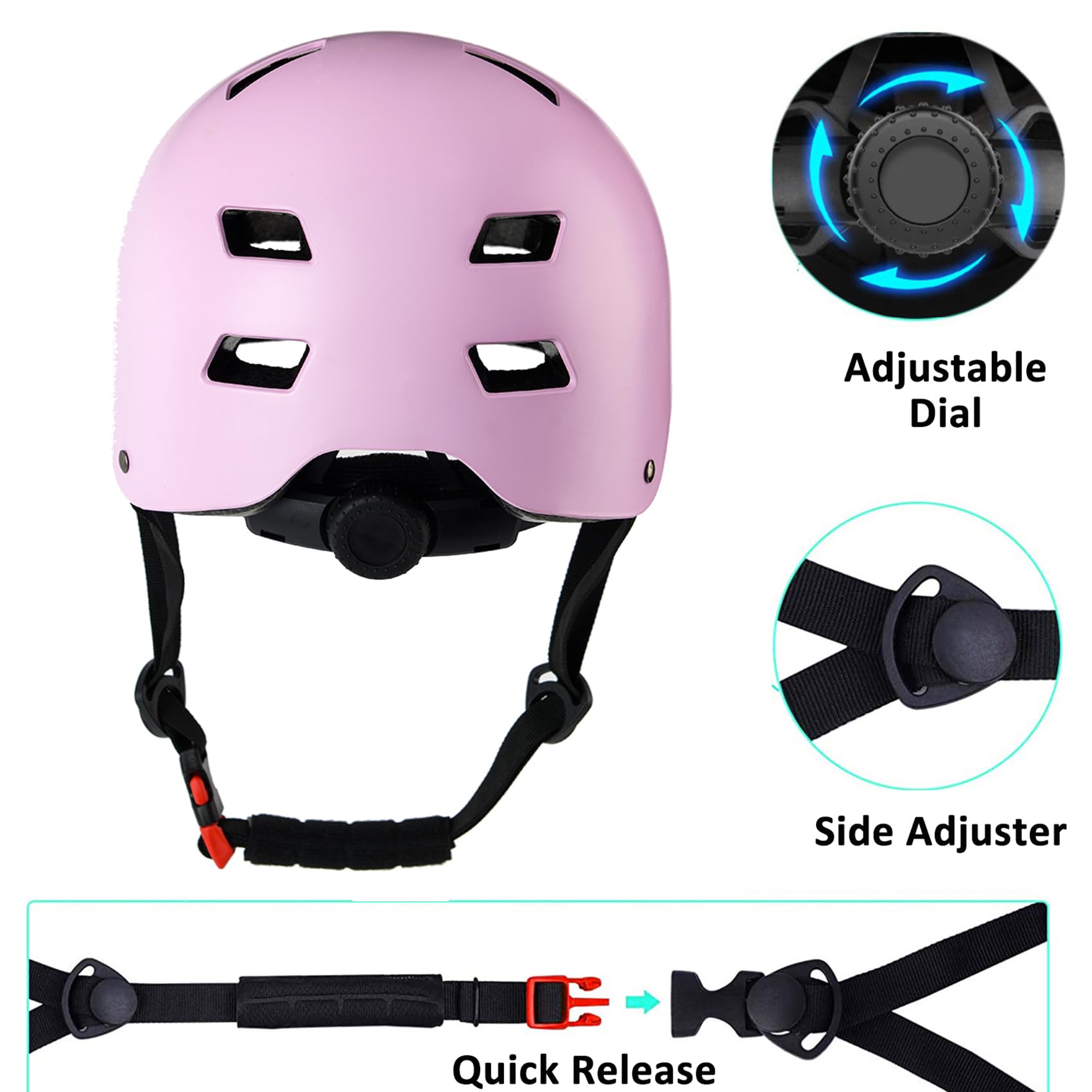 Bike Helmet 3 Sizes for Teenager Kids Youth Adults,Bavilk Skateboard Helmet Adjustable Multi-Sport Bicycle Cycling Scooter Roller Skate Inline Skating Rollerblading for Girls Boys Women Men Teen