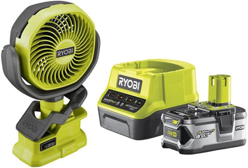 Ryobi 18-Volt Personal Battery Powered Adjustable Tilt Clip Fan Kit with 4.0 Ah Battery, Charger and Bag Kit | PCF02B