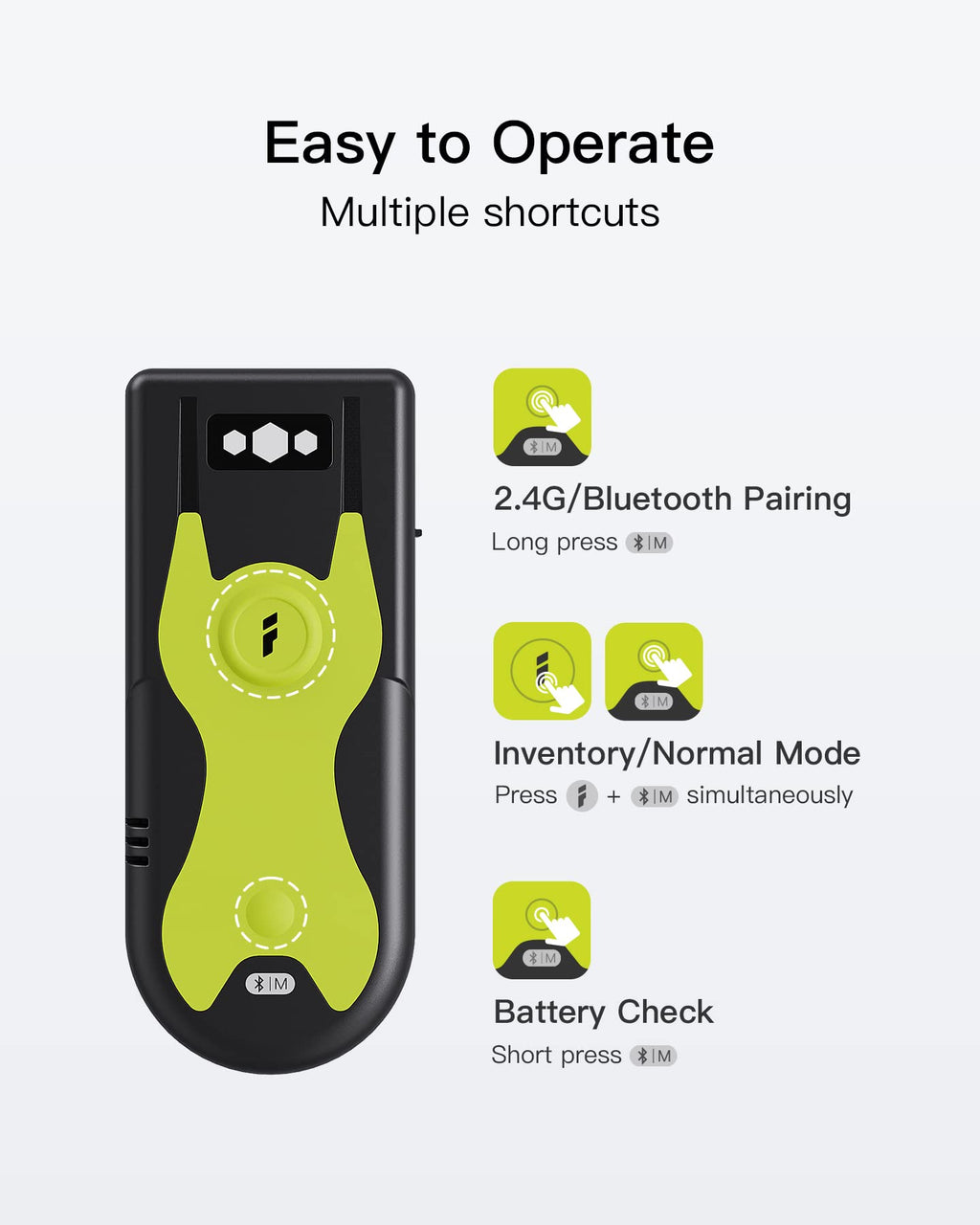 Inateck Bluetooth Scanner 1D Barcode Scanner 2.4Ghz USB Adapter, Screen Scanning, Exclusive Shortcuts, BCST-43