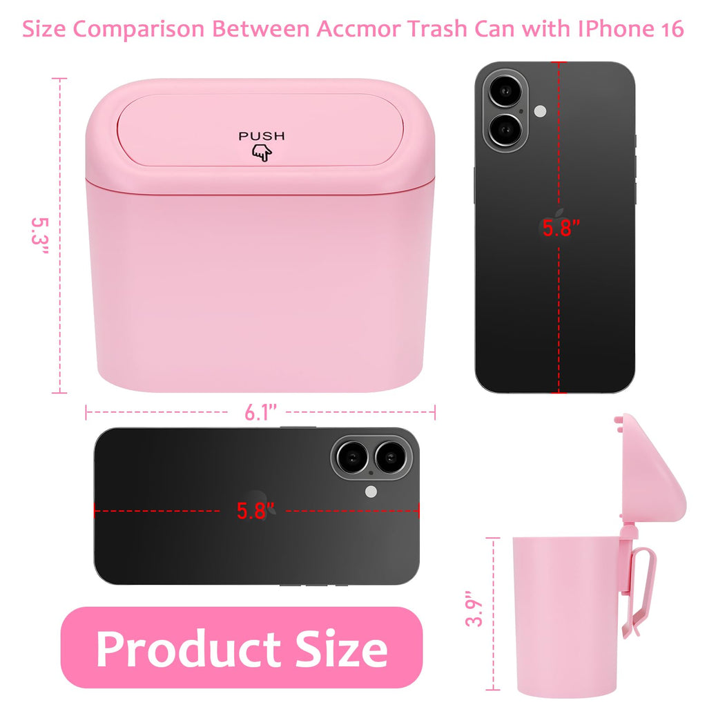 Accmor Car Trash Can with Lid, Mini Auto Dustbin Garbage Organizer with 30 Pcs Plastic Trash Bag, Automotive Garbage Container Bin for Vehicle, Home, Office