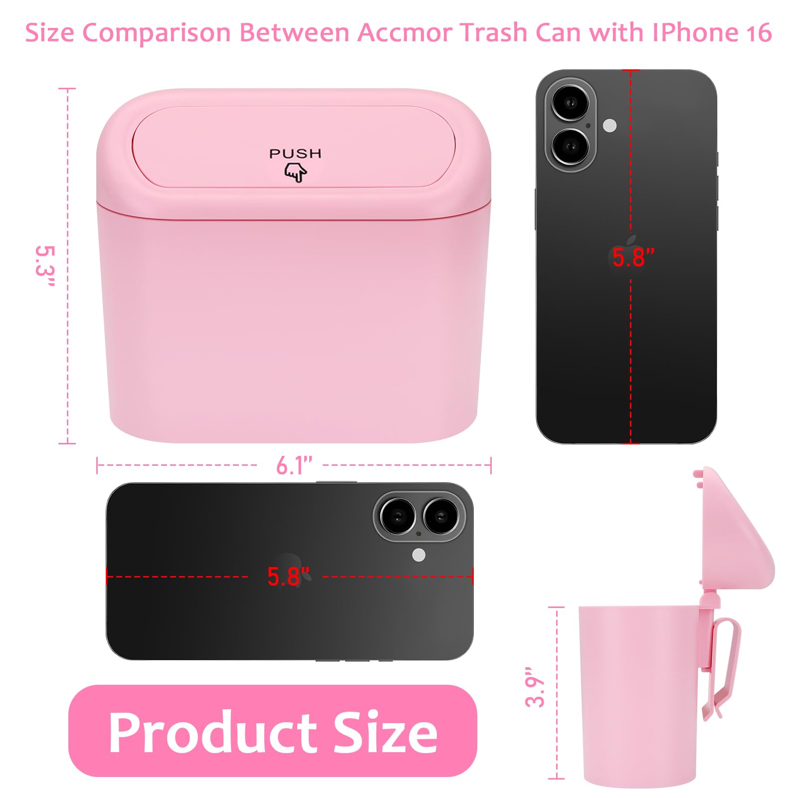 Accmor Car Trash Can with Lid, Mini Auto Dustbin Garbage Organizer with 30 Pcs Plastic Trash Bag, Automotive Garbage Container Bin for Vehicle, Home, Office