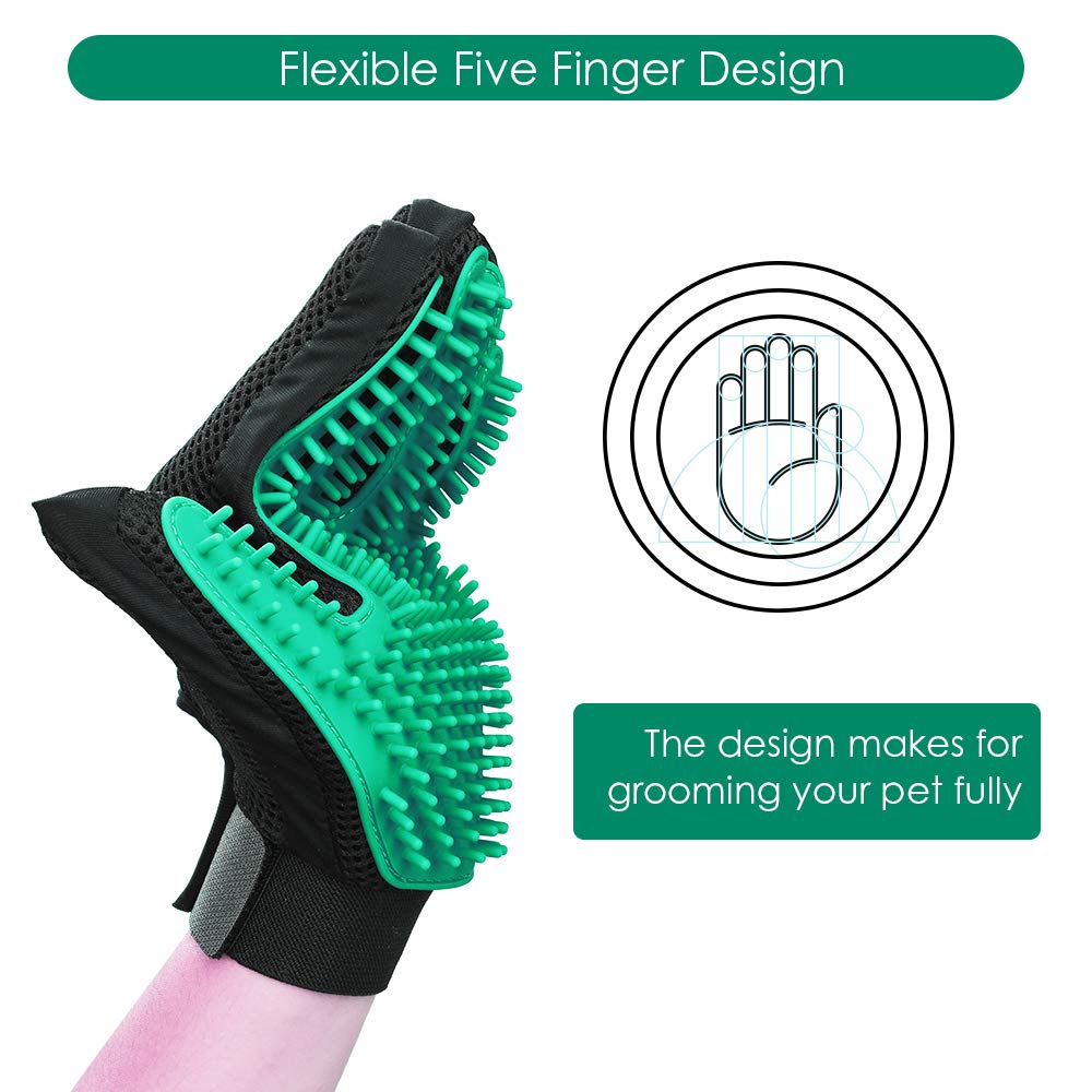 Upgrade Efficient Pet Hair Remover Gloves - Gentle Shedding Brushes for Dogs, Cats & Horses with Long and Short Hair - 1 Pair (Blue)