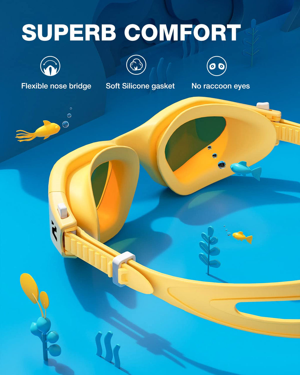 ZIONOR Kids Swim Goggles, G1MINI SE No Leak Anti-Fog Goggles for Kids 6-14, Soft Silicone Comfort Fit, Easy Adjust Strap