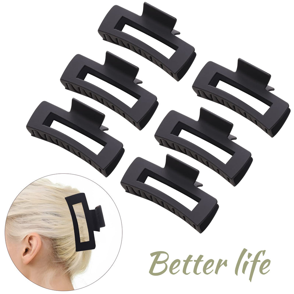 12 Pack Black Square Claw Clips, Big and Small Neutral Rectangle Hair Claw, Non-slip Matte Large Hair Clips for Women,Strong Hold jaw clip for Thick Thin Hair