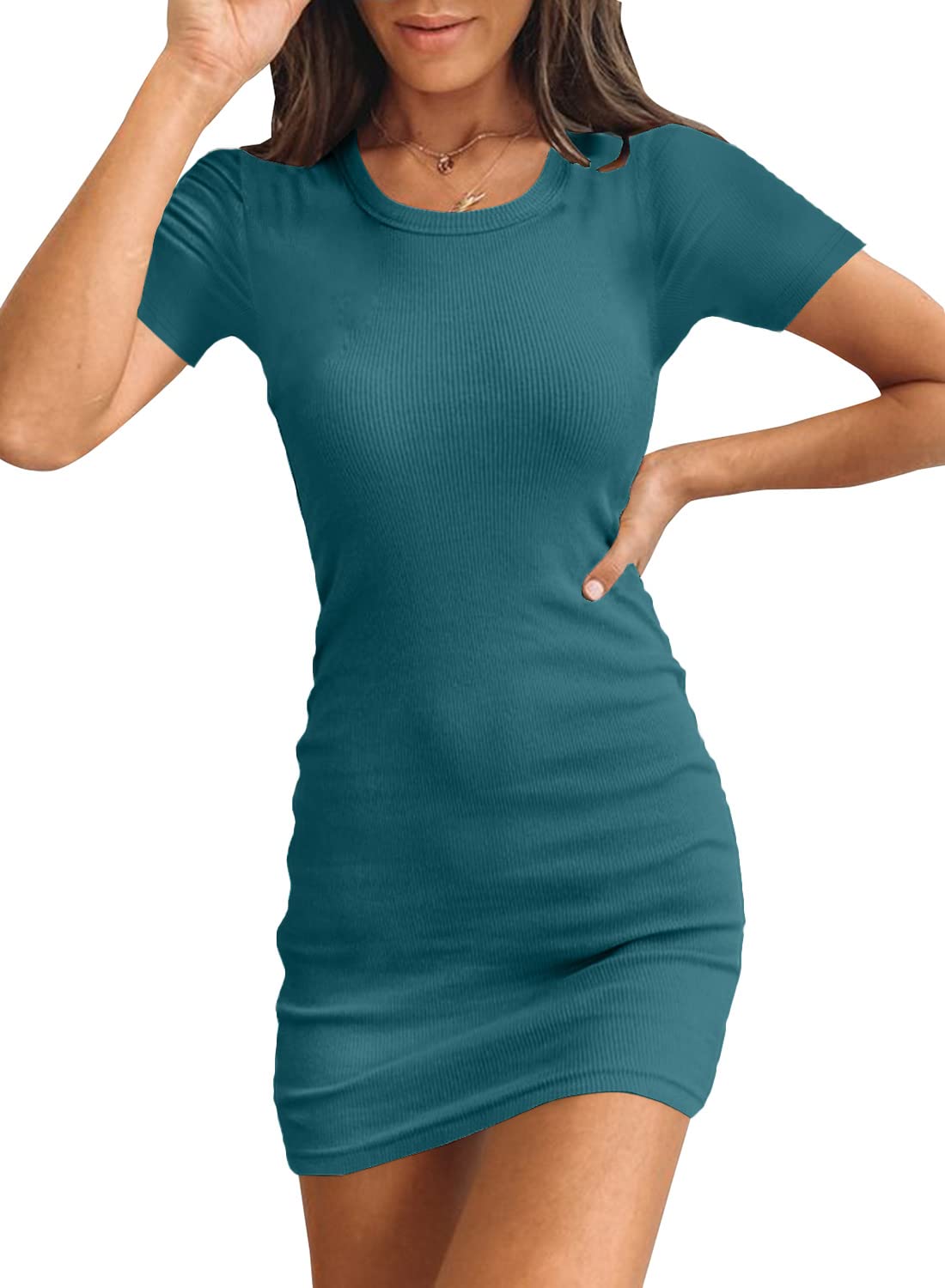 Valiamcep Womens Summer Tank Dress Crewneck Sleeveless Ribbed Knit Slim Fit Bodycon Mini Dresses