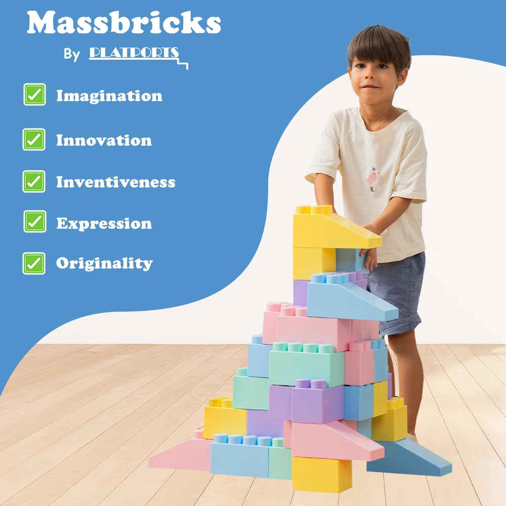 PLATPORTS 48-Piece Jumbo Big Building Blocks – Giant XL Large Plastic Blocks for Kids Ages 2–8, Indoor & Outdoor Construction Play Set