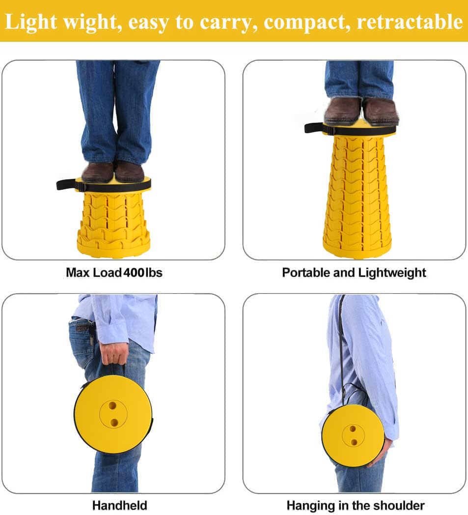 Fishboy Upgraded Collapsible Stool, 400lbs Max Weight, Lightweight But Sturdy, Portable Retractable Folding Telescoping Foldable Camping Stool for Adults Outdoor Fishing Hiking BBQ