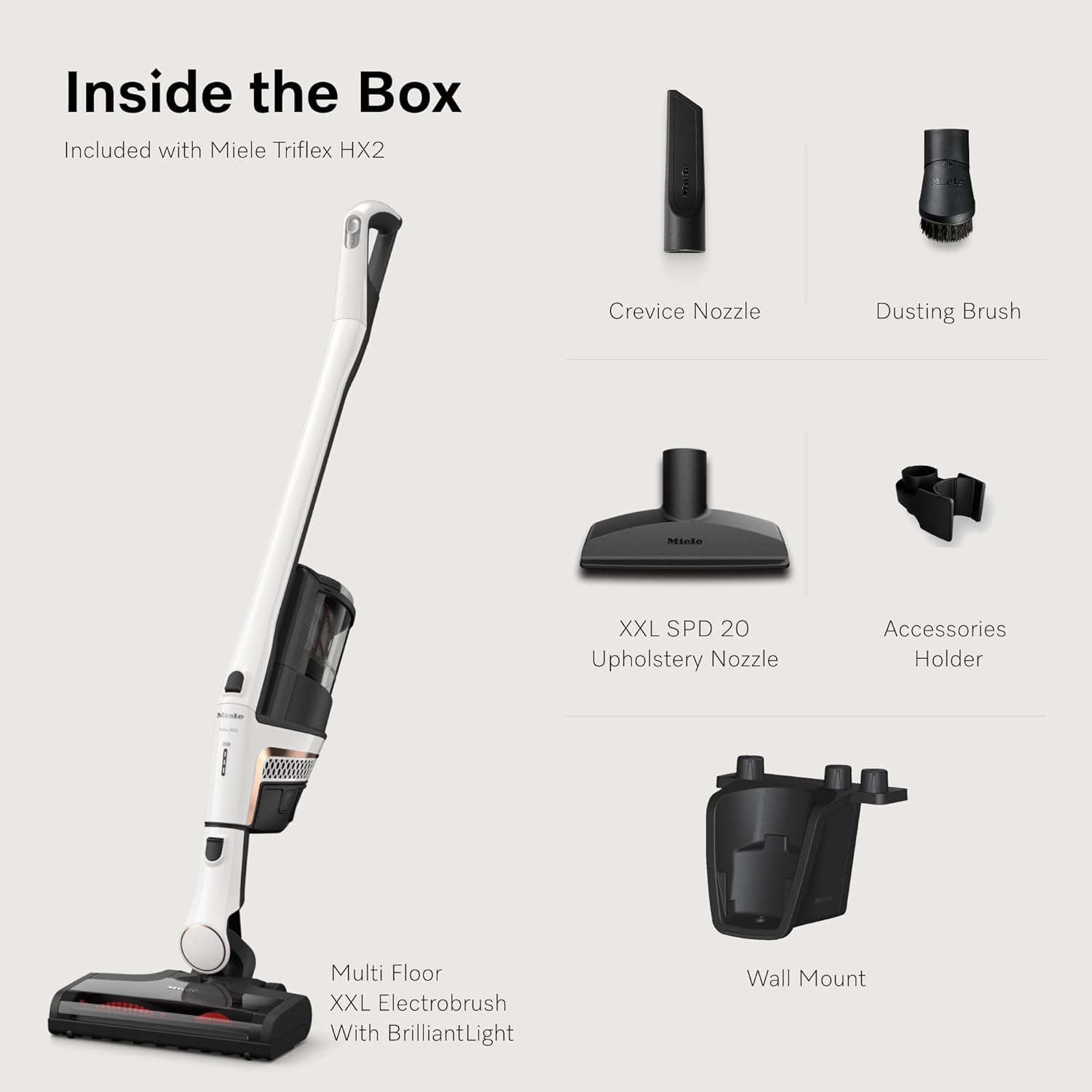 Miele Triflex HX2 Self-Standing Cordless Stick Vacuum Cleaner, 60 min runtime, Lotus White / Rose Gold