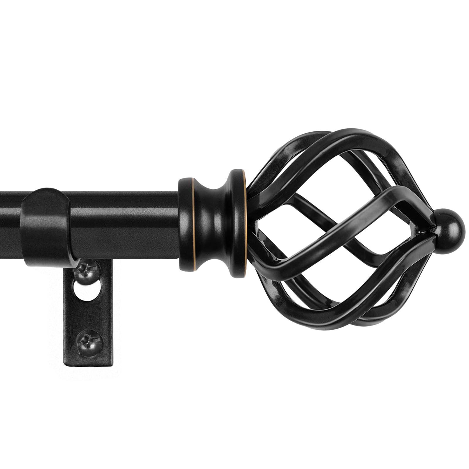 KAMANINA Silver Curtain Rod 32 to 58 Inch(2.6-4.8ft), Adjustable Curtain Rods for Windows 28 to 48 Inch, 3/4 Inch Splicing Drapery Rods with Twisted Cage Finial