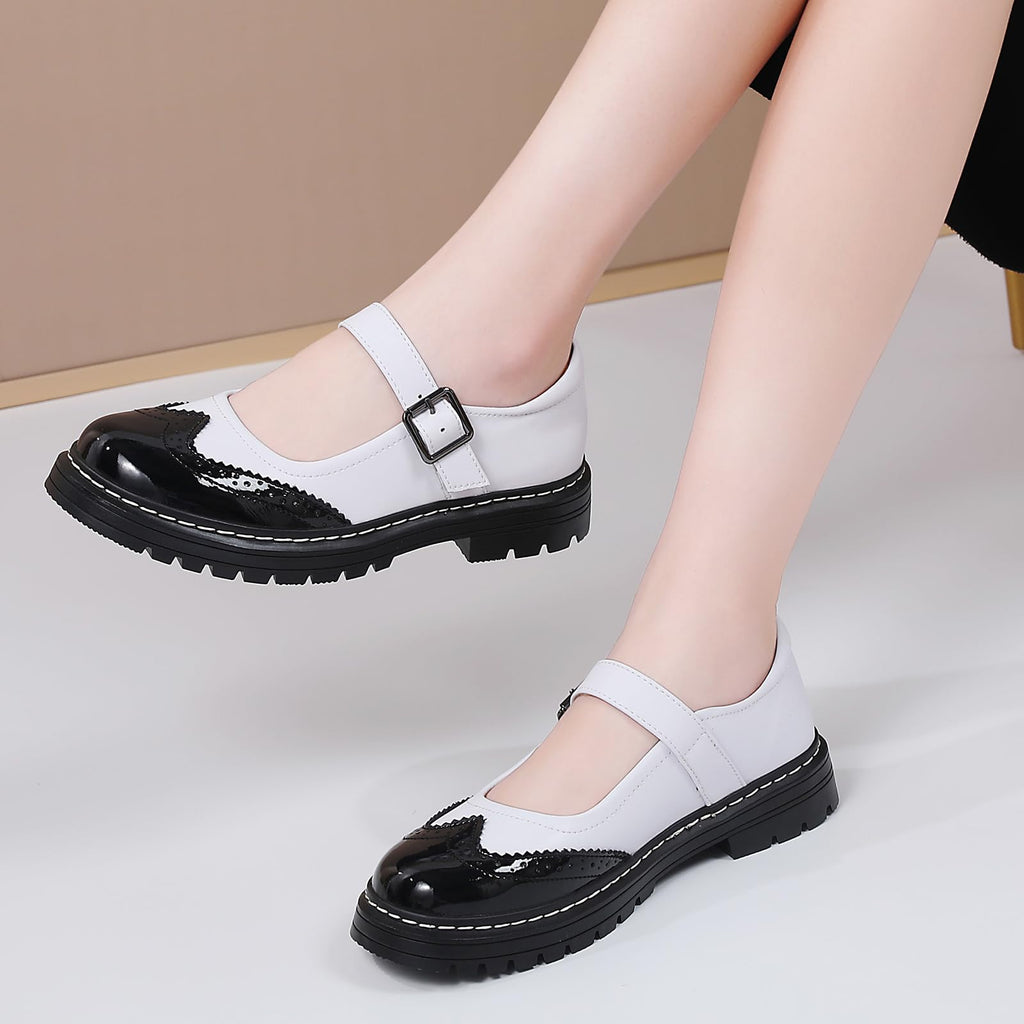 Mary Jane Shoes Women Platform Non-Slip Classics Round Toe Ankle Strap Comfort Casual Oxford Dress Work Mary Jane Flat Shoes