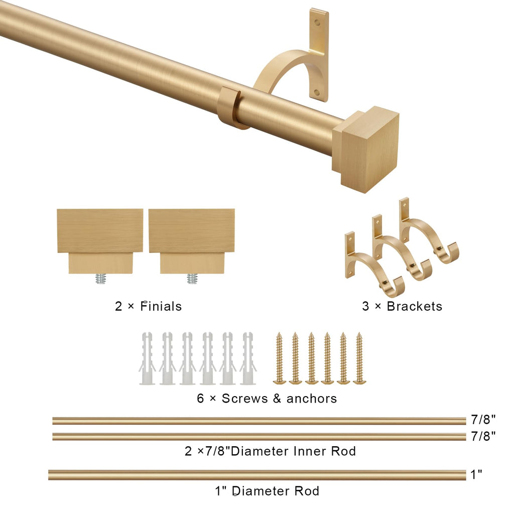 Single Curtain Rods for Windows 28 to 48 Inch(2.3-4ft),1 Inch Diameter Adjustable Heavy Duty Drapery Rods,with Modern Square Aluminum Alloy Finials,Antique Bronze