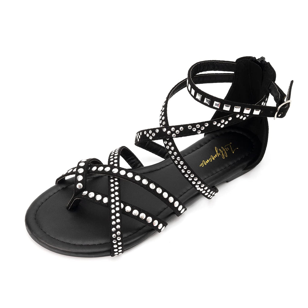 Luffymomo Women's Gladiator Strap Sandals Flat Fisherman Thong Cross Strappy Sandals
